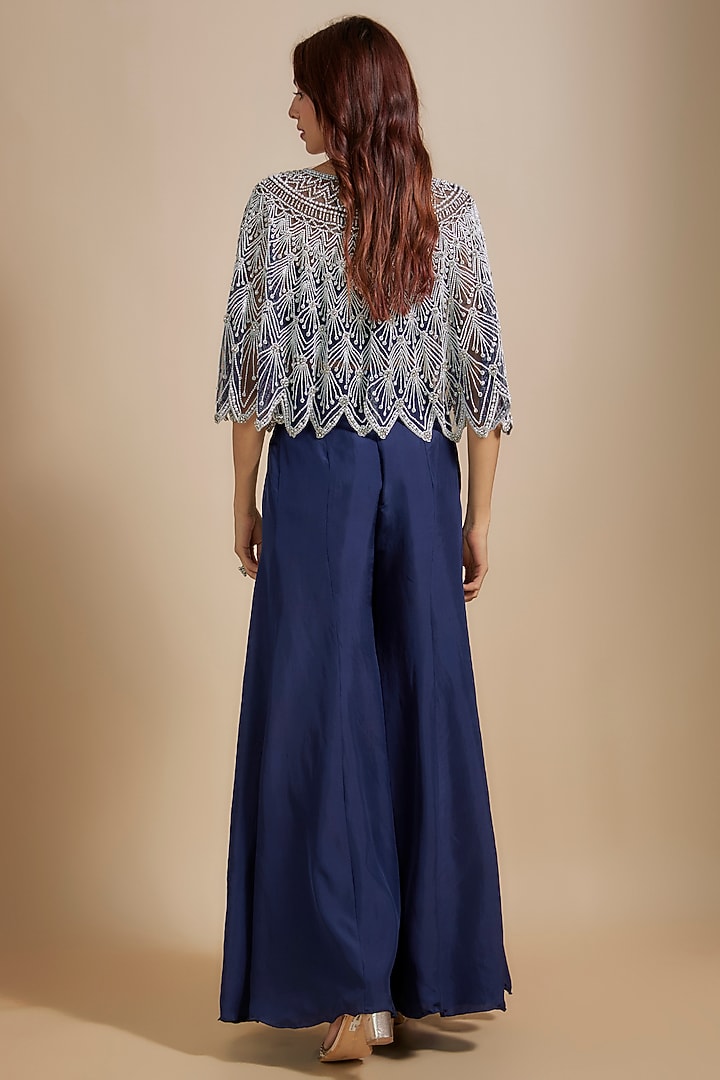 Blue Satin Silk Wedding Sharara Set by Malasa at Pernia's Pop Up Shop