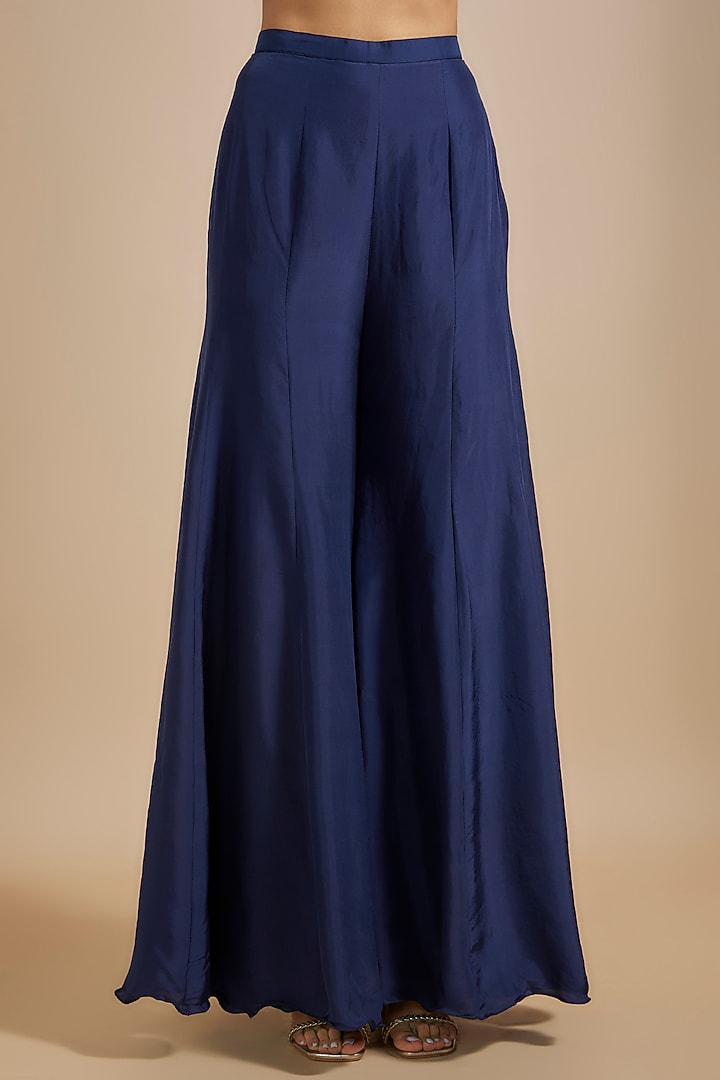 Blue Satin Silk Wedding Sharara Set by Malasa at Pernia's Pop Up Shop