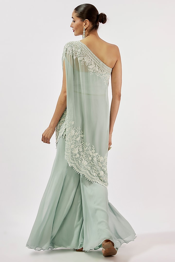 Ice Blue Georgette Cutdana Work Cape Set by Malasa at Pernia's Pop Up Shop