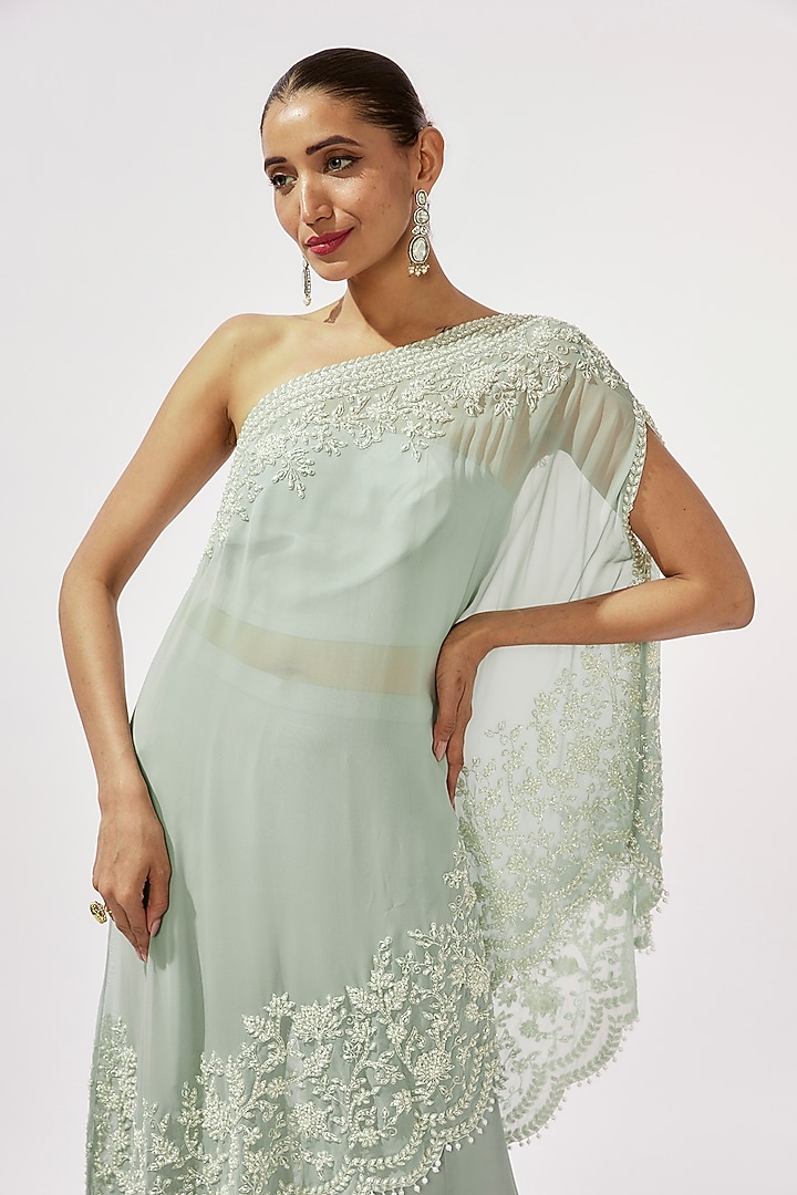 Ice Blue Georgette Cutdana Work Cape Set by Malasa at Pernia's Pop Up Shop