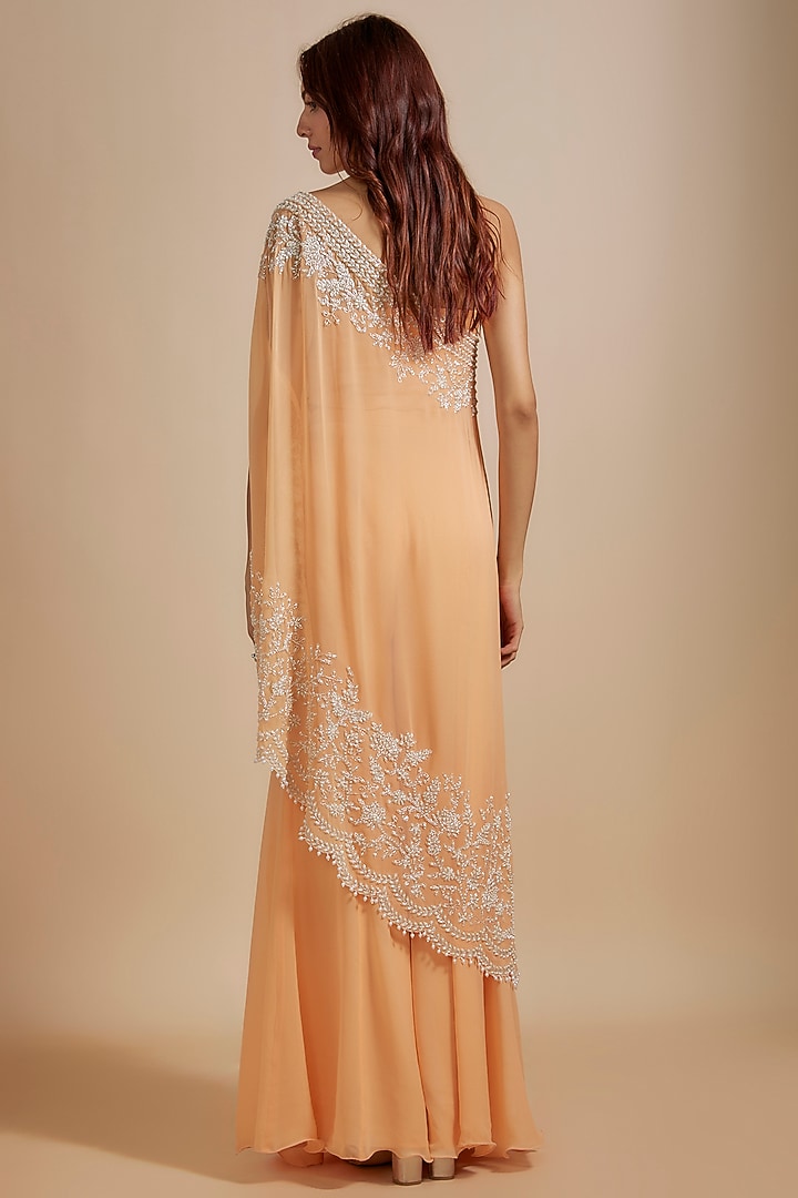 Peach Georgette Wedding Sharara Set by Malasa at Pernia's Pop Up Shop