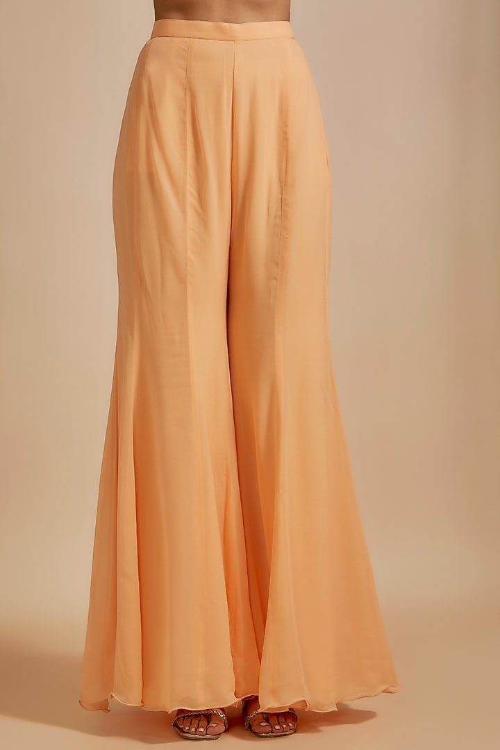 Peach Georgette Wedding Sharara Set by Malasa at Pernia's Pop Up Shop