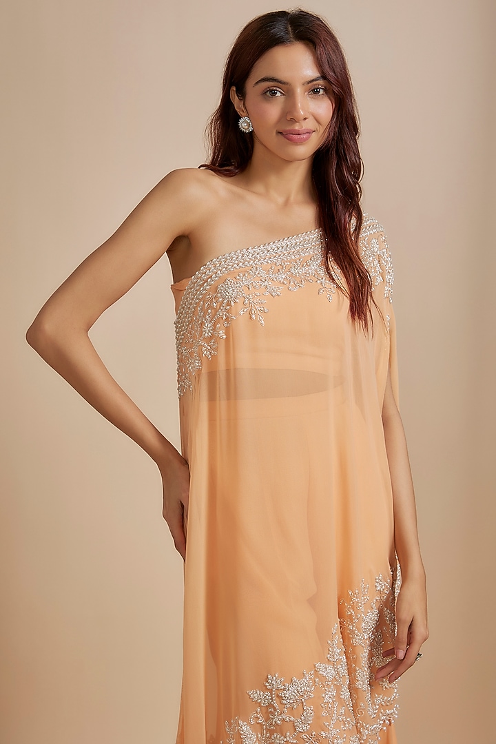 Peach Georgette Wedding Sharara Set by Malasa at Pernia's Pop Up Shop
