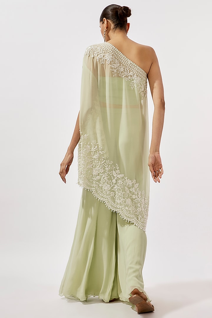 Seafoam Georgette Cutdana Work Cape Set by Malasa at Pernia's Pop Up Shop