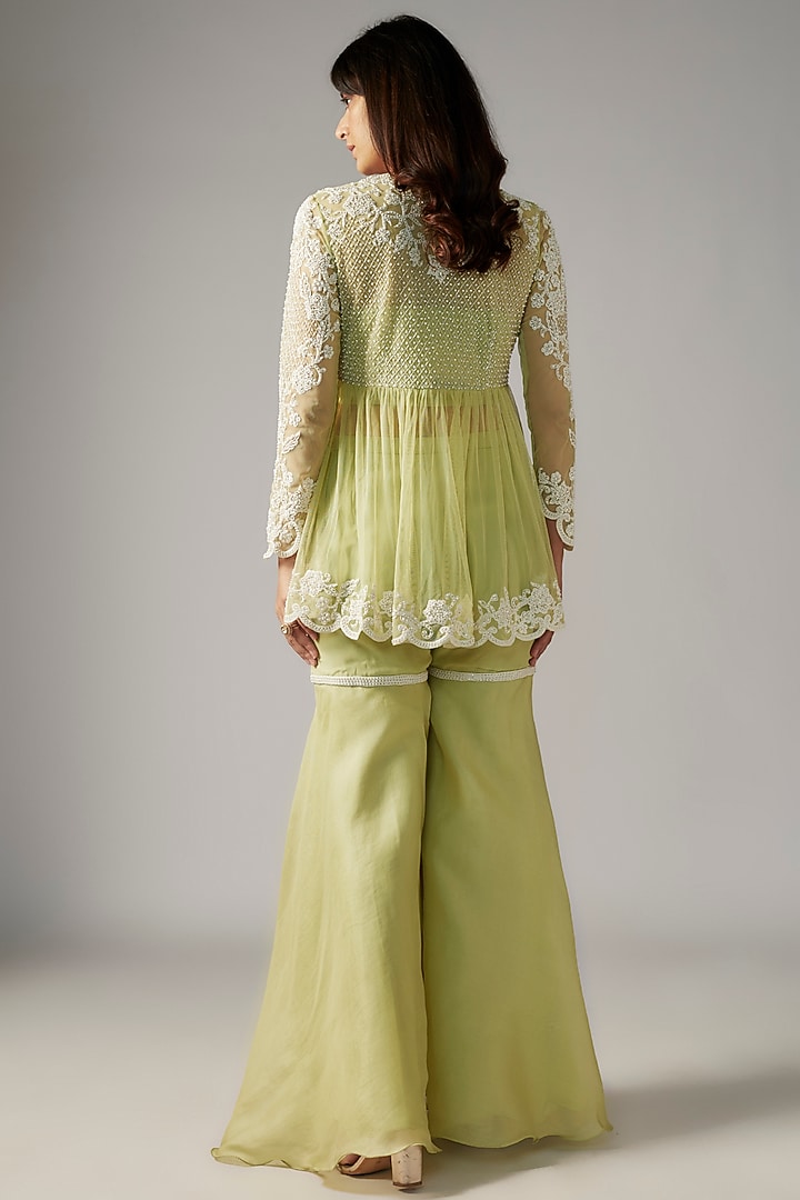 Green Organza Wedding Sharara Set by Malasa at Pernia's Pop Up Shop