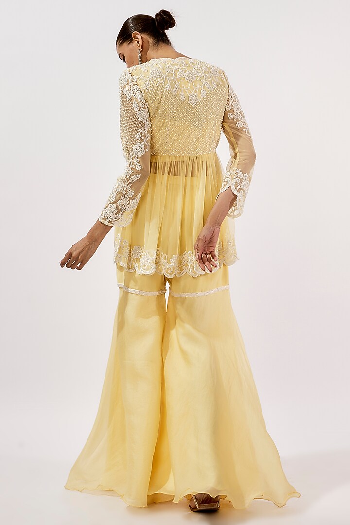Yellow Organza Wedding Sharara Set by Malasa at Pernia's Pop Up Shop