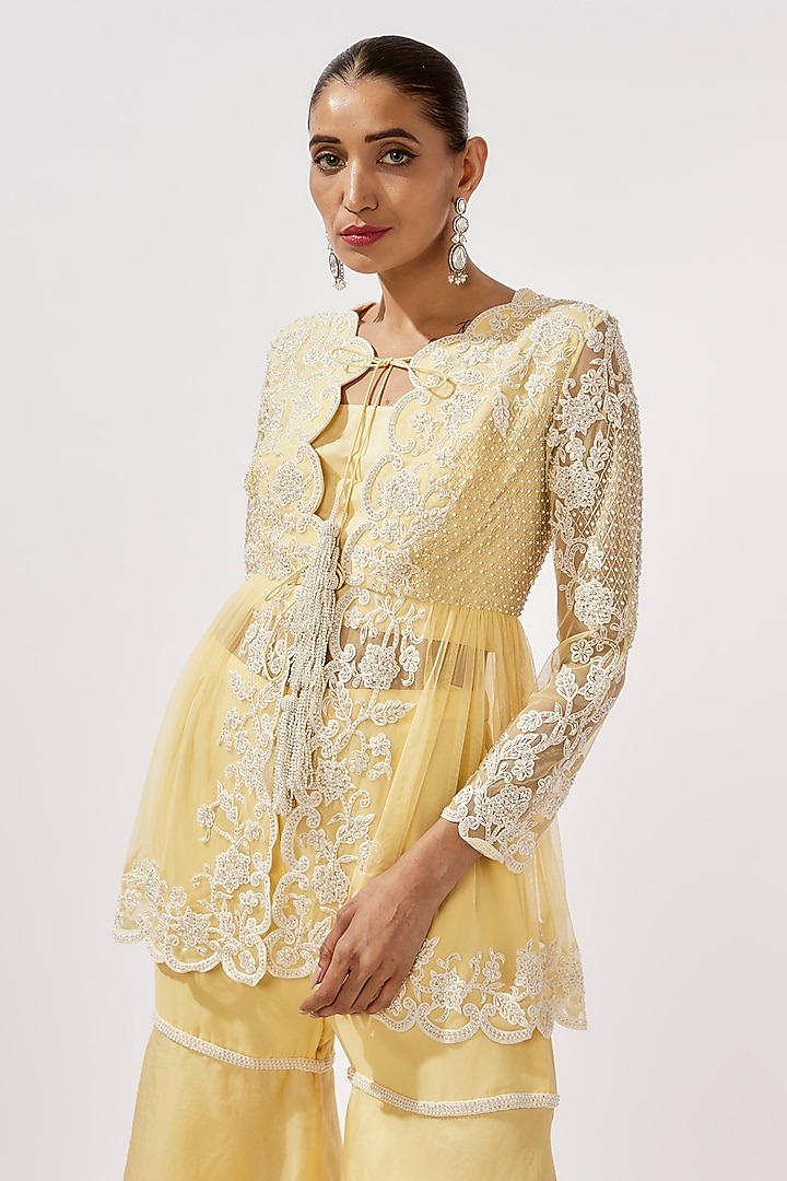 Yellow Organza Wedding Sharara Set by Malasa at Pernia's Pop Up Shop