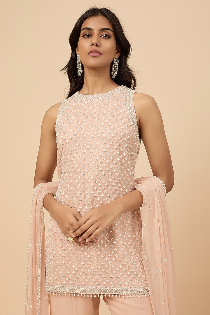 Pink Georgette Wedding Sharara Set by Malasa at Pernia's Pop Up Shop