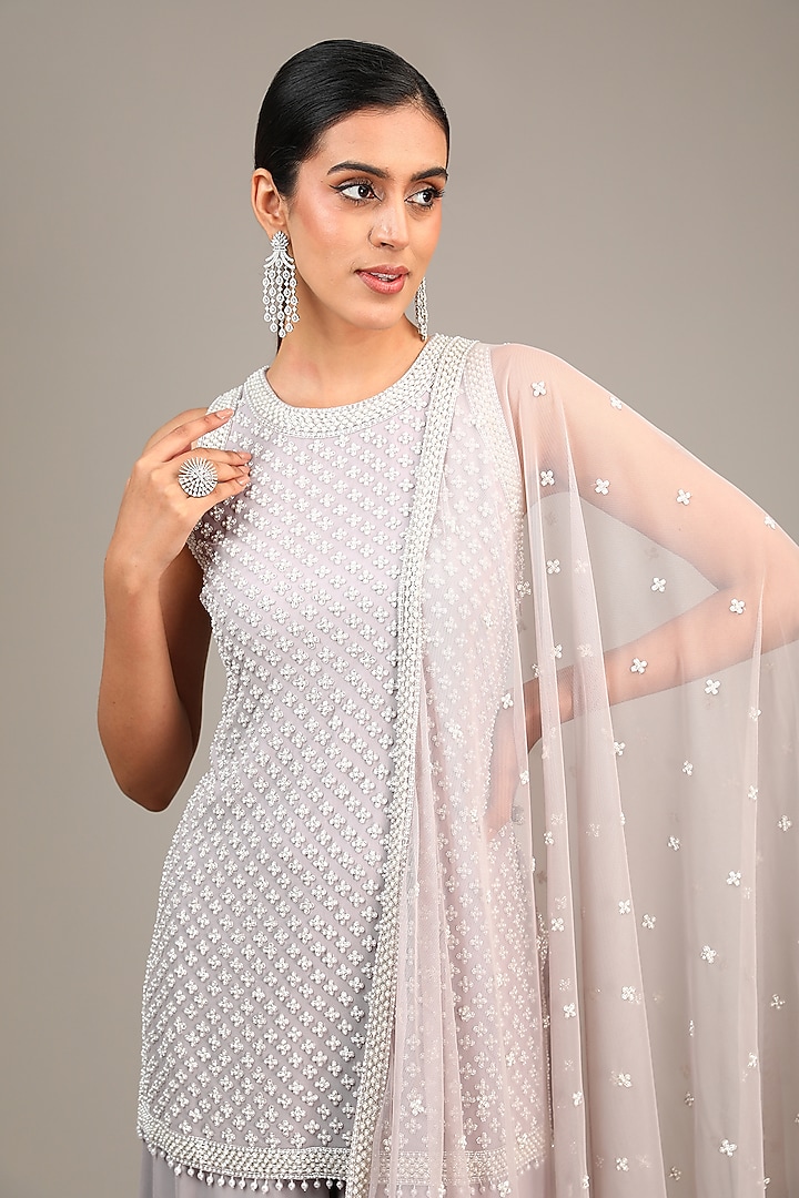 Lilac Georgette Wedding Sharara Set by Malasa at Pernia's Pop Up Shop