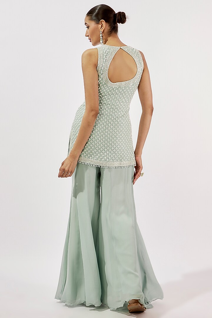Ice Blue Georgette Wedding Sharara Set by Malasa at Pernia's Pop Up Shop