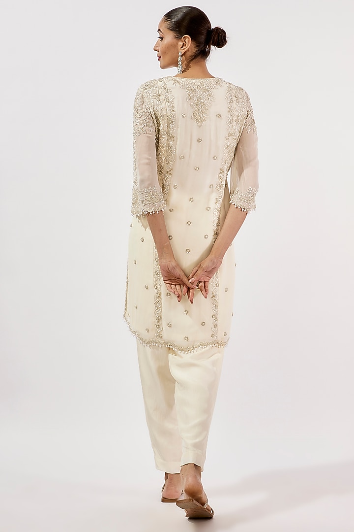 Ivory Georgette Pearl Work Kurta Set by Malasa at Pernia's Pop Up Shop