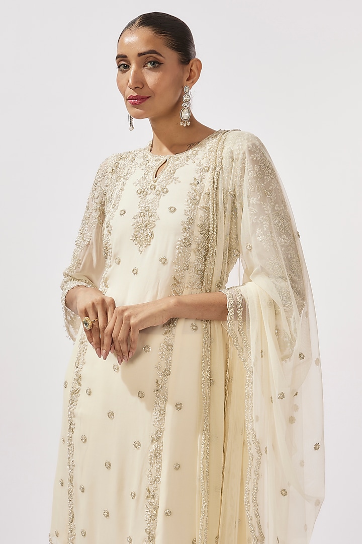 Ivory Georgette Pearl Work Kurta Set by Malasa at Pernia's Pop Up Shop