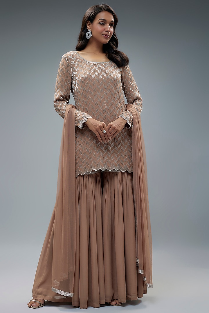 Champagne Georgette Sharara Set by Malasa at Pernia's Pop Up Shop