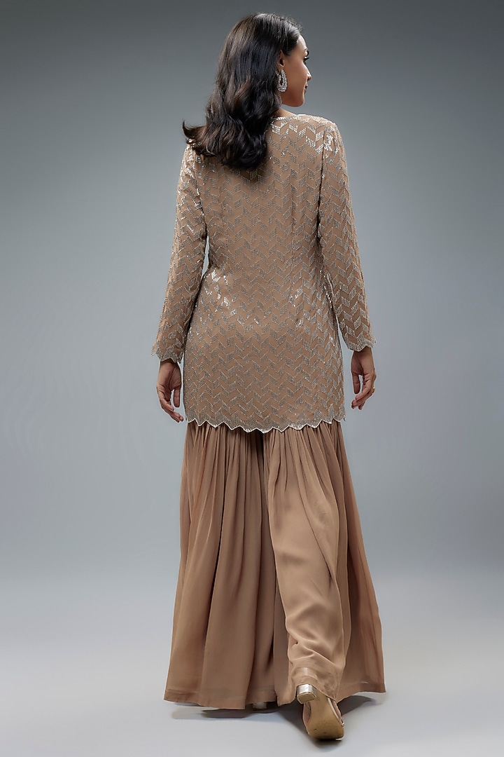 Champagne Georgette Wedding Sharara Set by Malasa at Pernia's Pop Up Shop