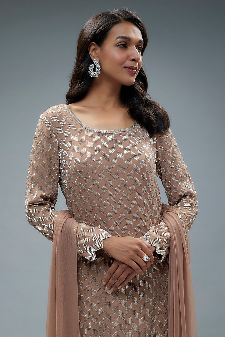 Champagne Georgette Wedding Sharara Set by Malasa at Pernia's Pop Up Shop