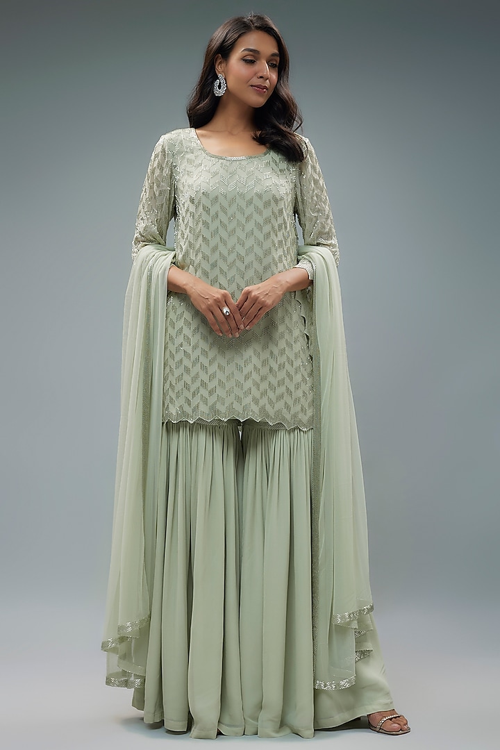 Mint Georgette Sharara Set by Malasa at Pernia's Pop Up Shop