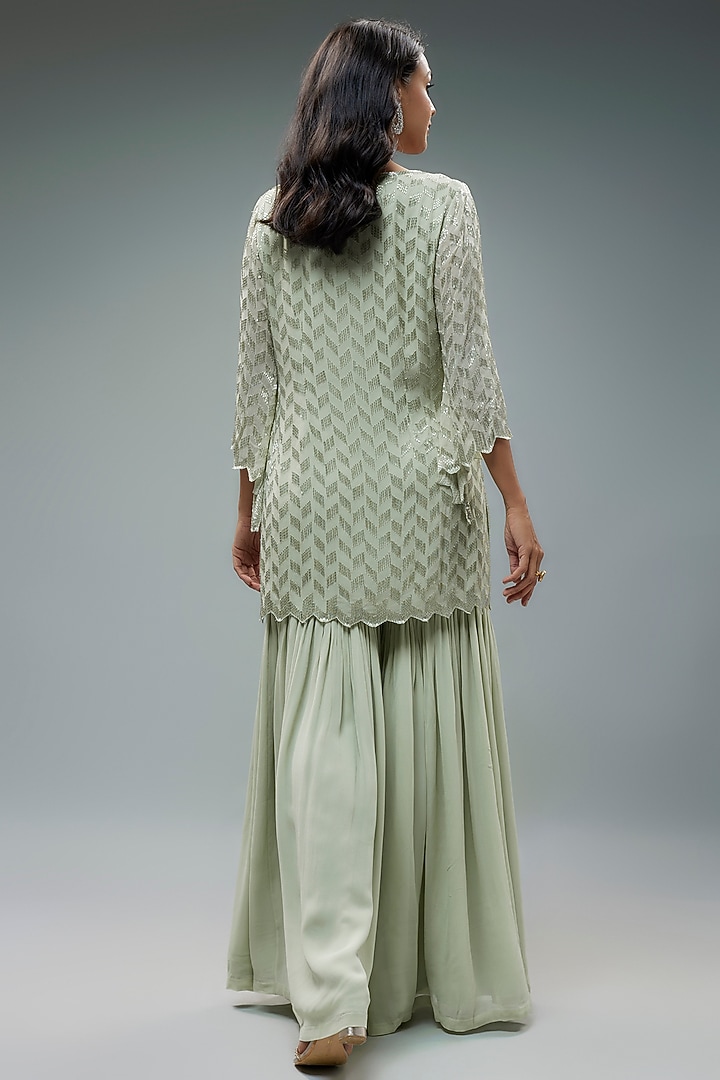 Mint Georgette Wedding Sharara Set by Malasa at Pernia's Pop Up Shop