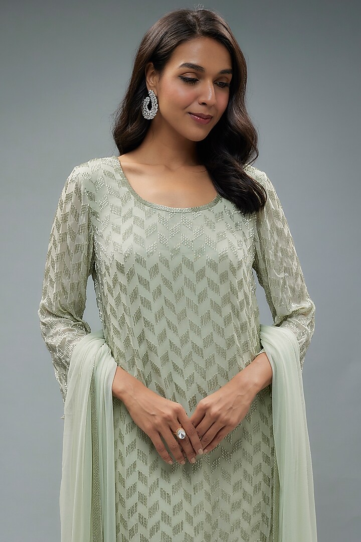 Mint Georgette Wedding Sharara Set by Malasa at Pernia's Pop Up Shop