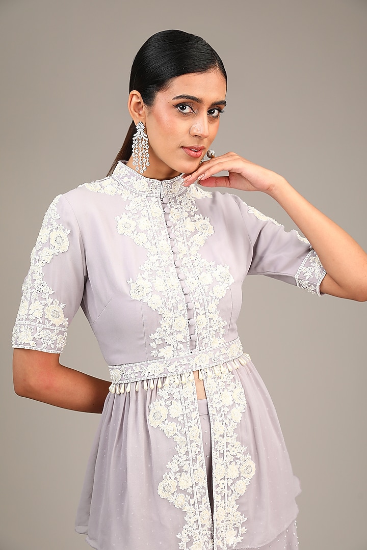Lilac Georgette Bridal Sharara Set by Malasa at Pernia's Pop Up Shop