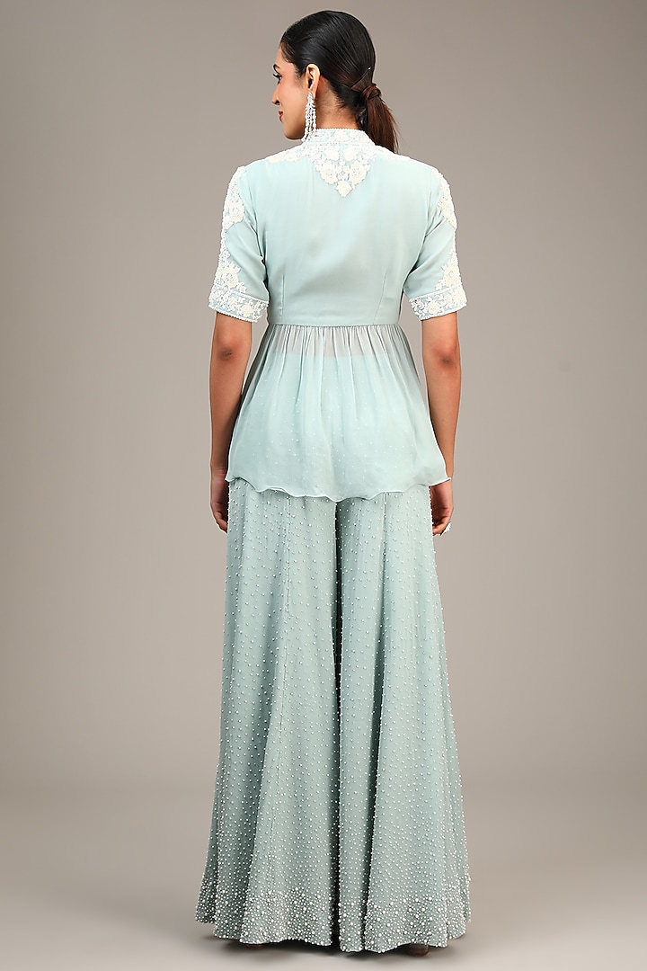 Ice Blue Georgette Bridal Sharara Set by Malasa at Pernia's Pop Up Shop