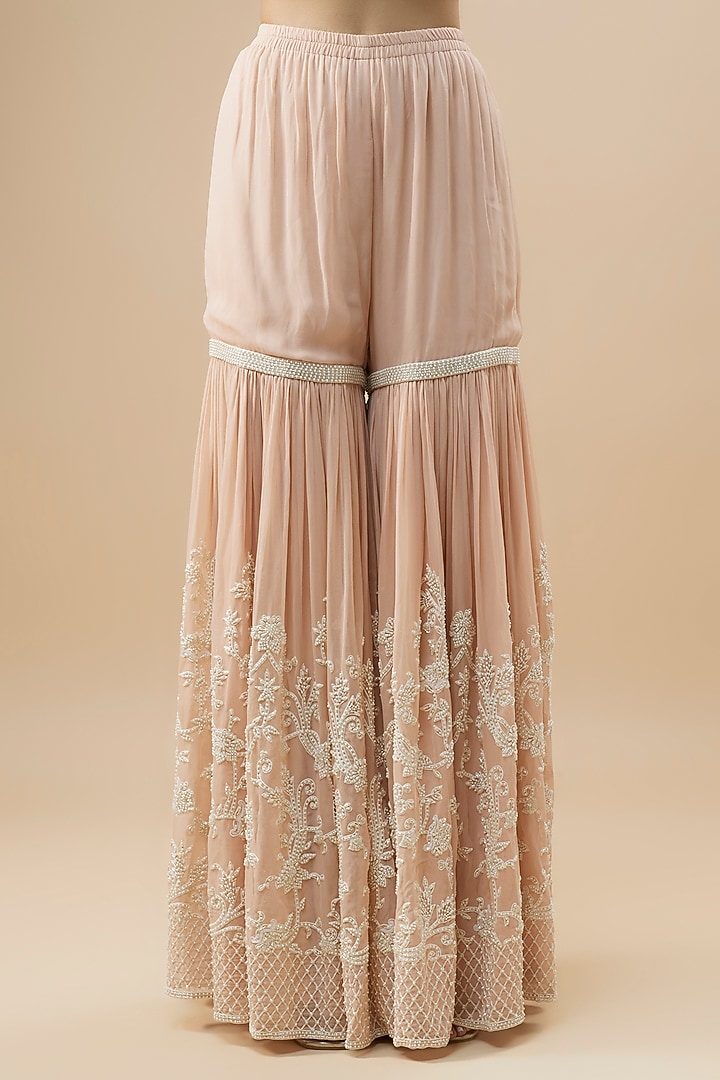 Pink Georgette Pearl & Thread Work Bridal Sharara Set by Malasa at Pernia's Pop Up Shop