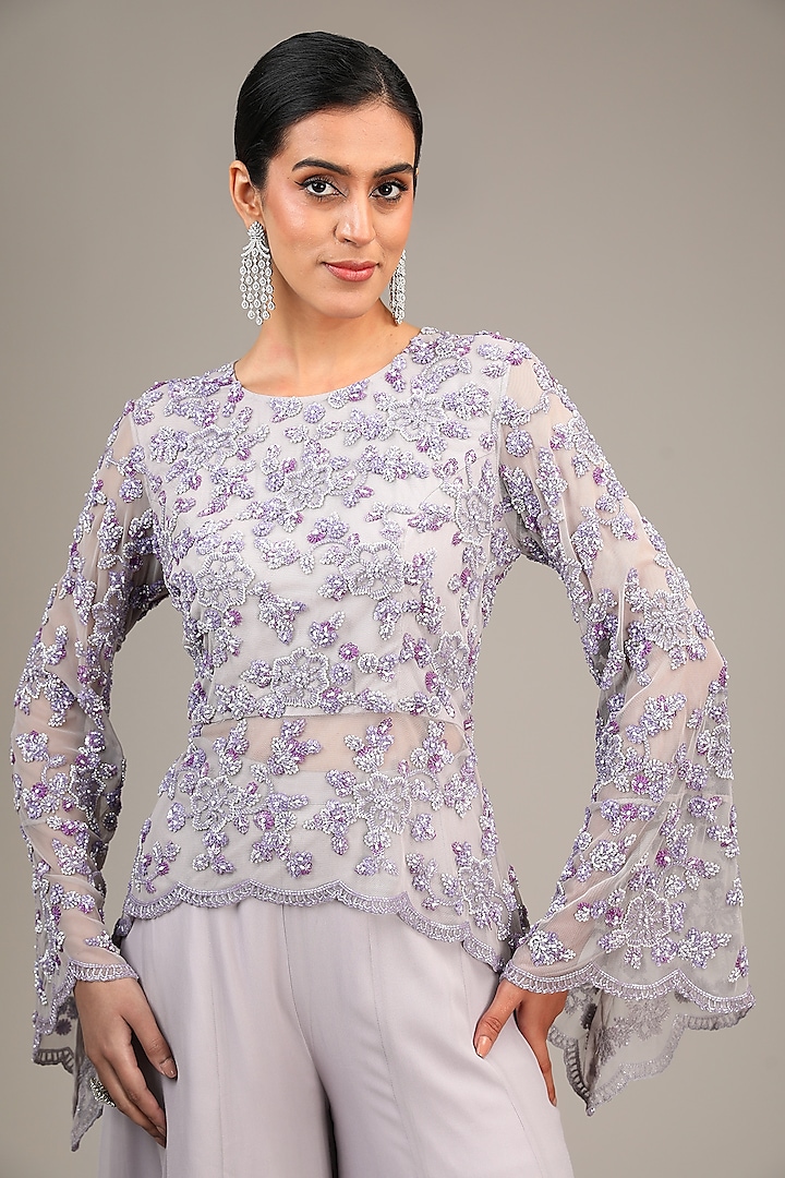 Lilac Georgette Wedding Sharara Set by Malasa at Pernia's Pop Up Shop
