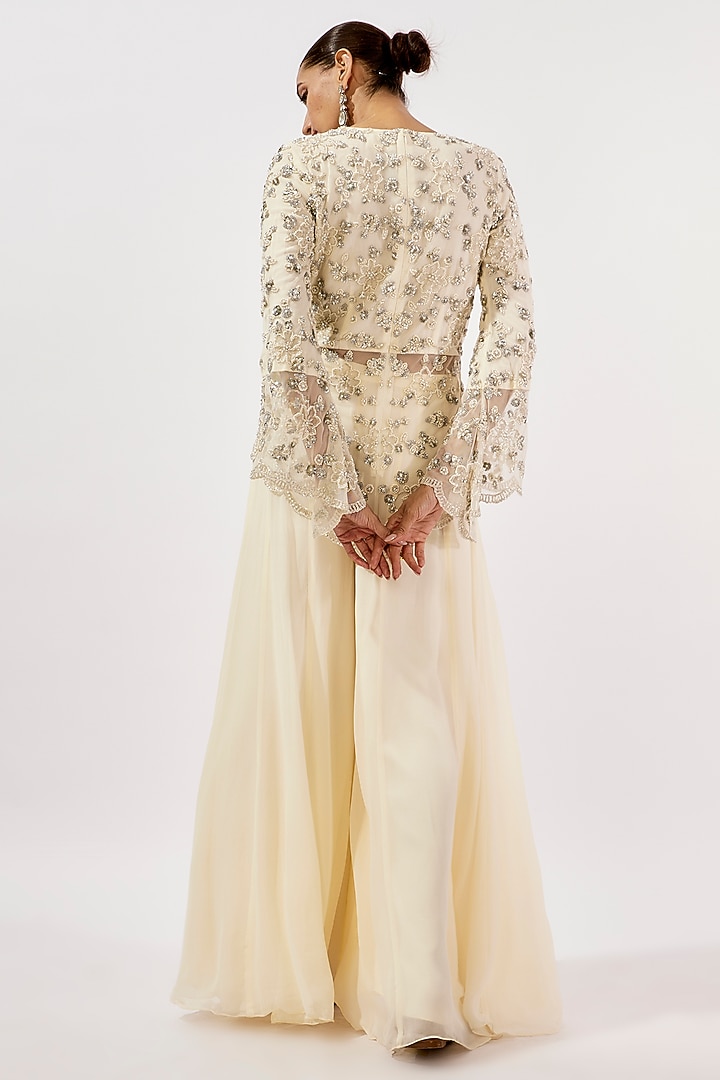 Ivory Georgette Wedding Sharara Set by Malasa at Pernia's Pop Up Shop