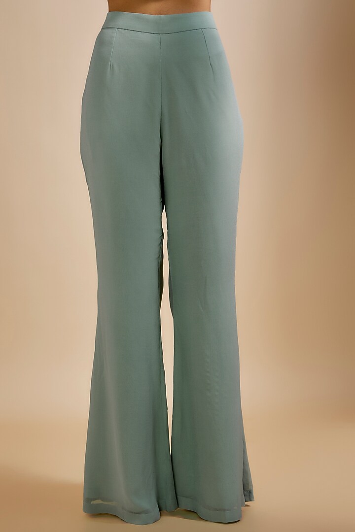 Ice Blue Net Seep & Cutdana Work Jacket Set by Malasa at Pernia's Pop Up Shop