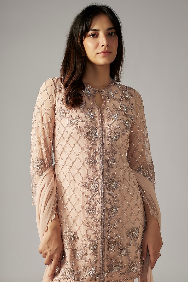 Pink Net Cutdana Work Jacket Set by Malasa at Pernia's Pop Up Shop