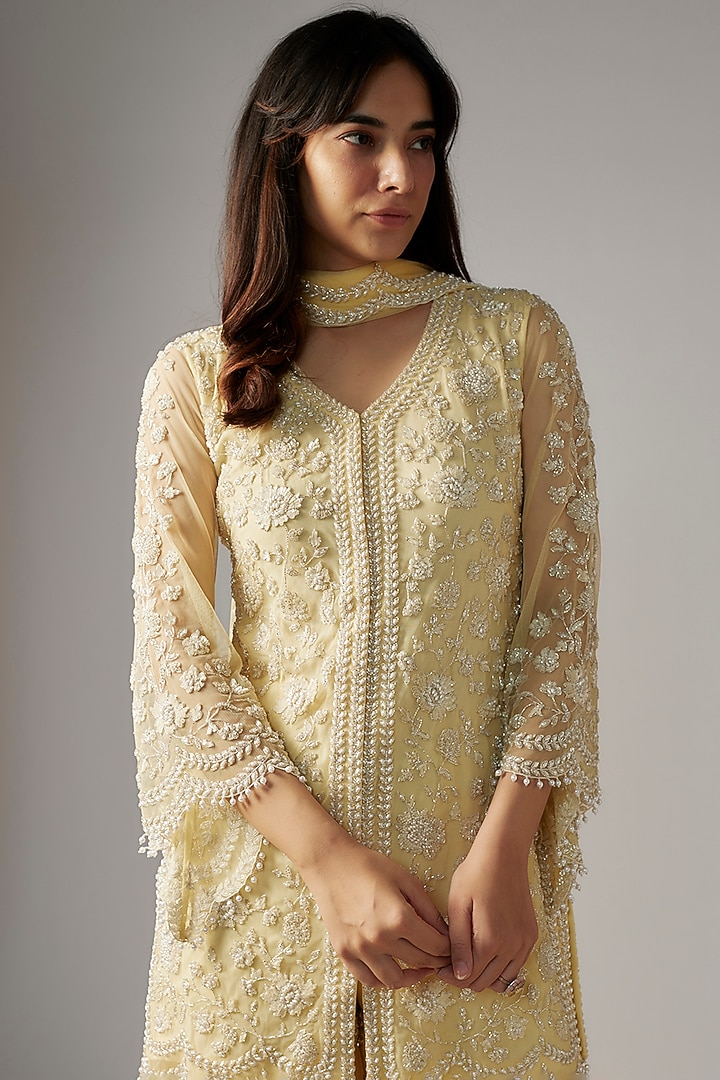 Yellow Organza Bridal Sharara Set by Malasa at Pernia's Pop Up Shop