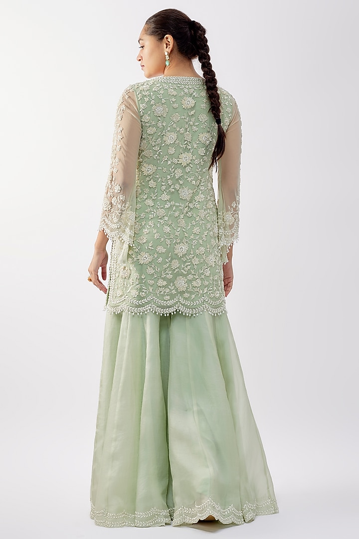 Seafoam Green Organza Bridal Sharara Set by Malasa at Pernia's Pop Up Shop