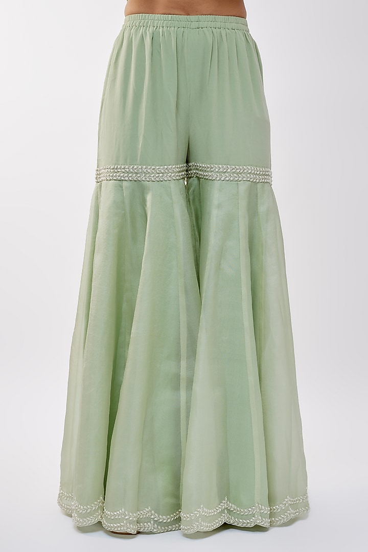 Seafoam Green Organza Bridal Sharara Set by Malasa at Pernia's Pop Up Shop