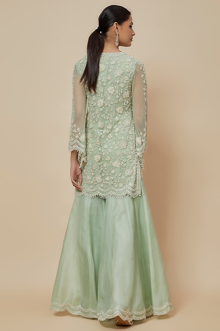 Mint Green Organza Bridal Sharara Set by Malasa at Pernia's Pop Up Shop
