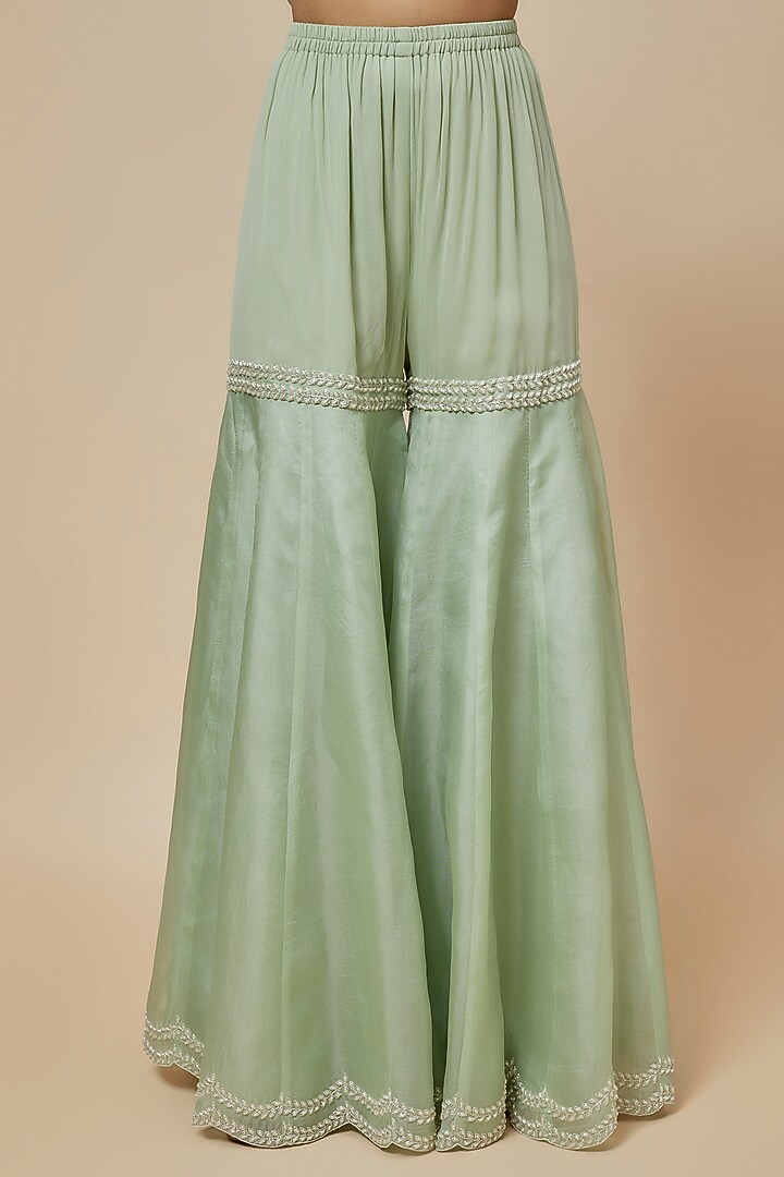 Mint Green Organza Bridal Sharara Set by Malasa at Pernia's Pop Up Shop
