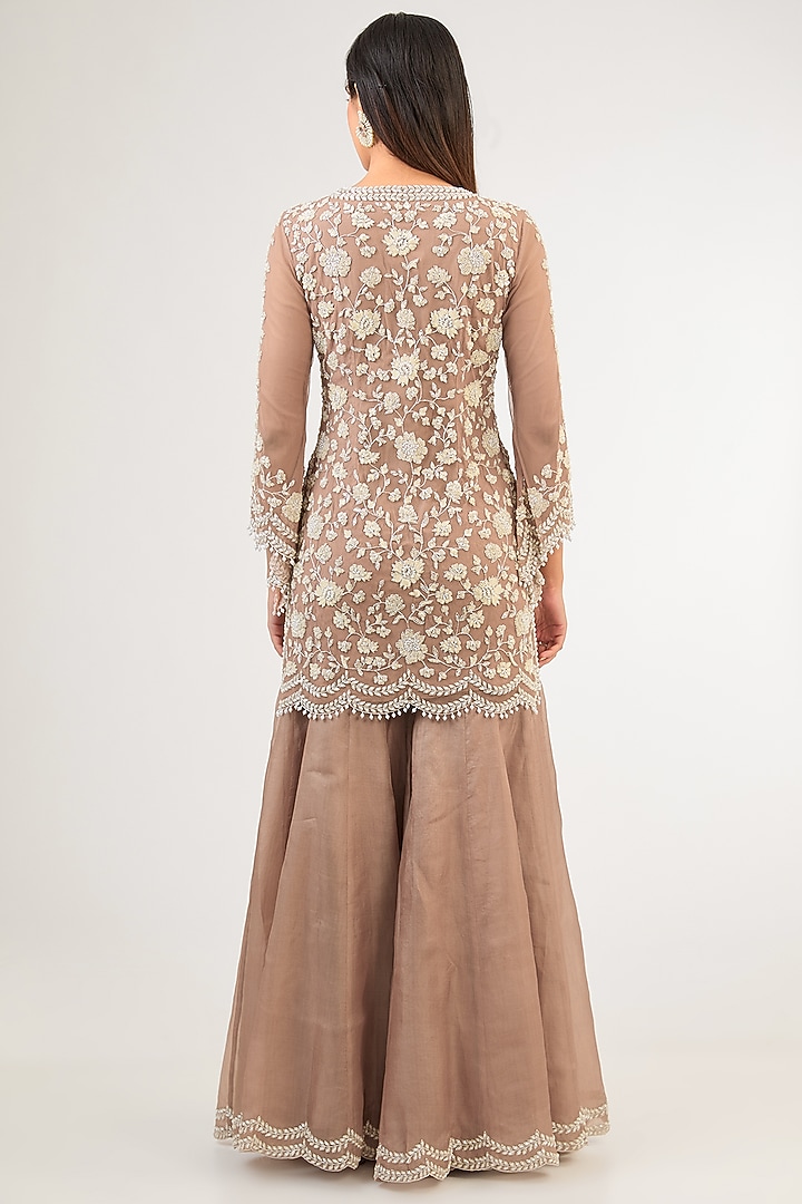 Champagne Net Pearl & Cutdana Work Jacket Set by Malasa at Pernia's Pop Up Shop