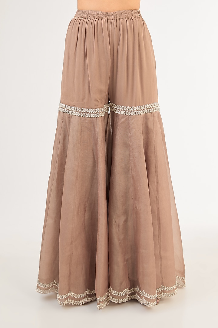Champagne Net Pearl & Cutdana Work Jacket Set by Malasa at Pernia's Pop Up Shop