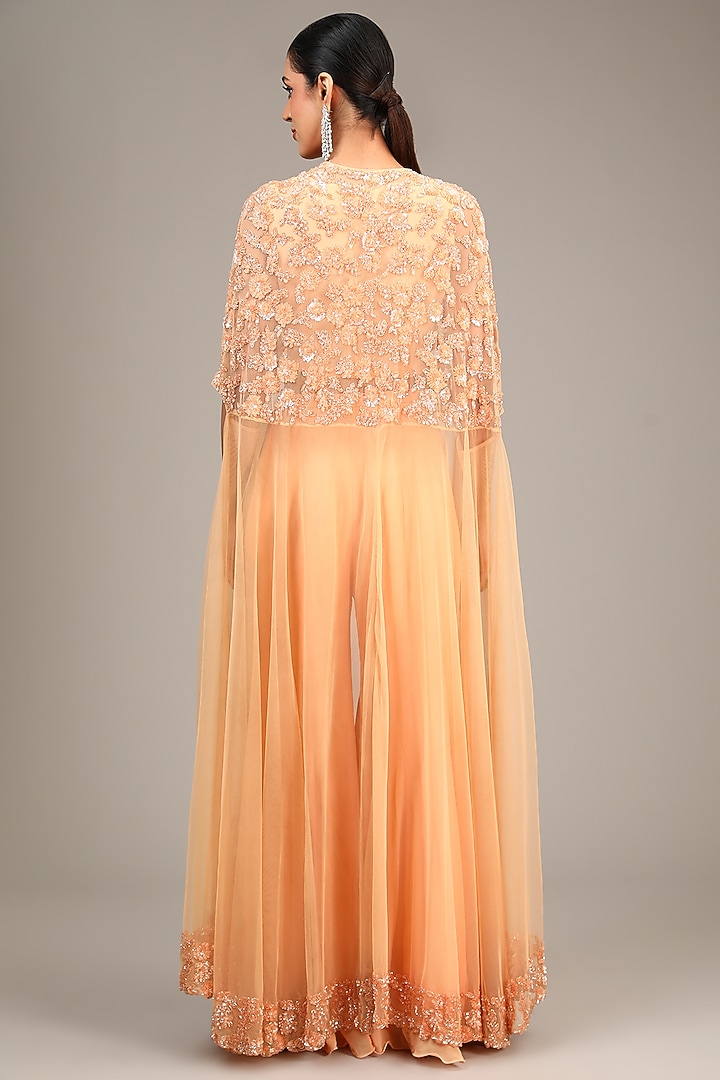 Peach Net Cutdana Work Cape Set by Malasa at Pernia's Pop Up Shop