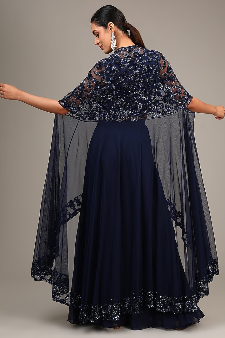 Black Net Cutdana Work Cape Set by Malasa at Pernia's Pop Up Shop