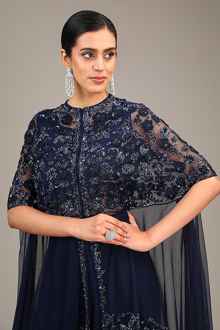 Black Net Cutdana Work Cape Set by Malasa at Pernia's Pop Up Shop
