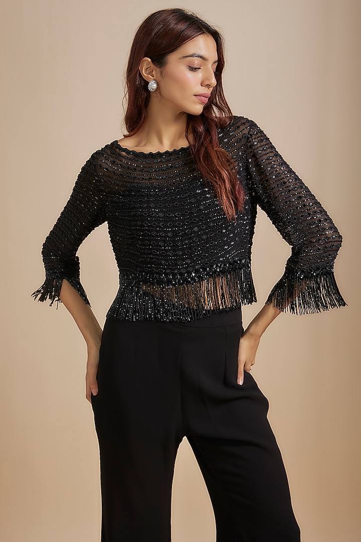 Black Georgette Pant Set by Malasa at Pernia's Pop Up Shop