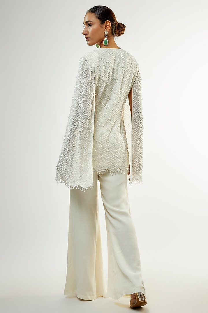 Ivory Georgette Cutdana Embroidered Co-Ord Set by Malasa at Pernia's Pop Up Shop