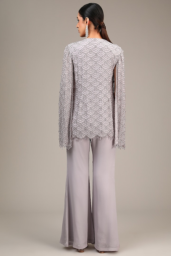 Lilac Georgette Cutdana Work Jacket Set by Malasa at Pernia's Pop Up Shop