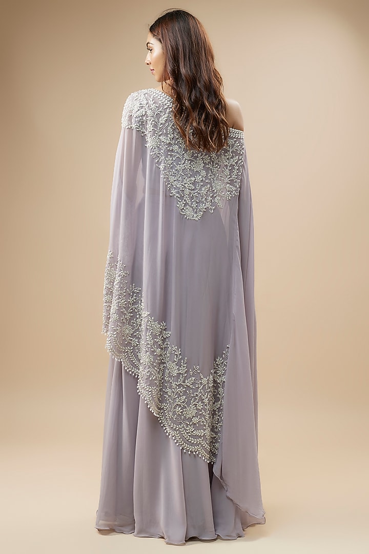 Lilac Georgette Pearl & Cutdana Work Wedding Sharara Set by Malasa at Pernia's Pop Up Shop
