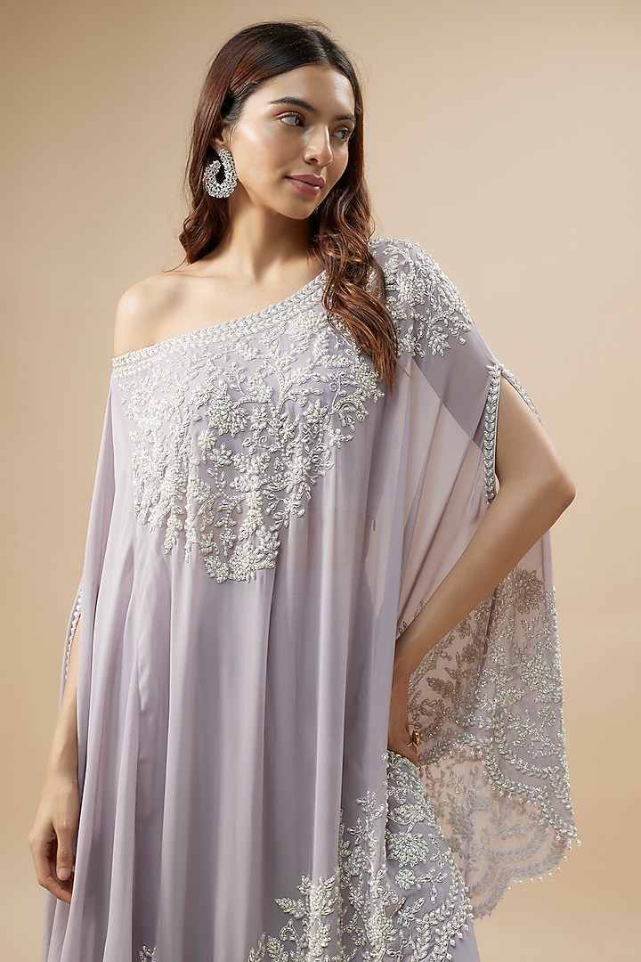 Lilac Georgette Pearl & Cutdana Work Wedding Sharara Set by Malasa at Pernia's Pop Up Shop