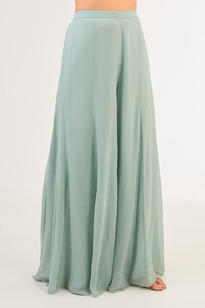 Ice Blue Georgette Pearl & Cutdana Work Jacket Set by Malasa at Pernia's Pop Up Shop