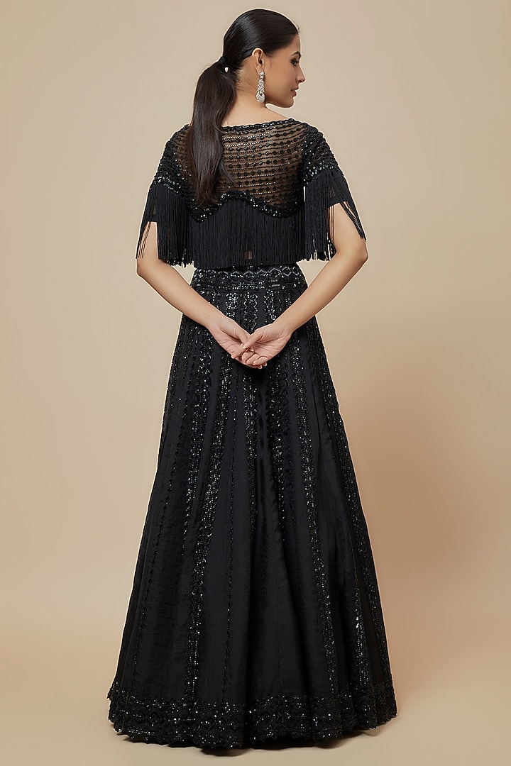 Black Organza Cutdana & Bead Work Bridal Lehenga Set by Malasa at Pernia's Pop Up Shop