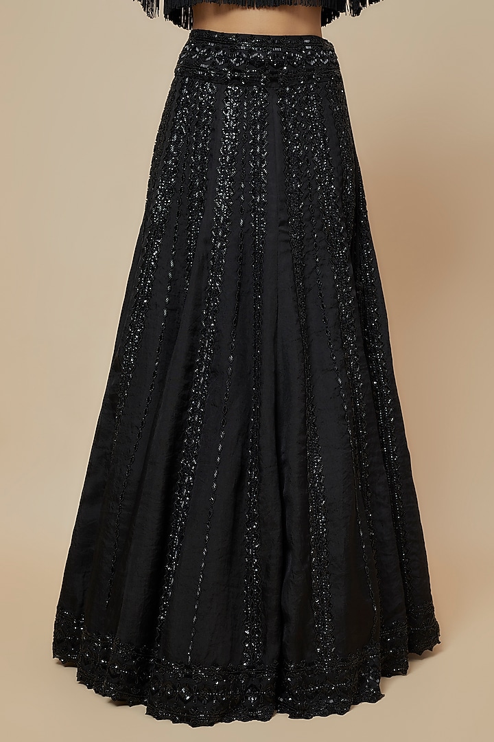 Black Organza Cutdana & Bead Work Bridal Lehenga Set by Malasa at Pernia's Pop Up Shop