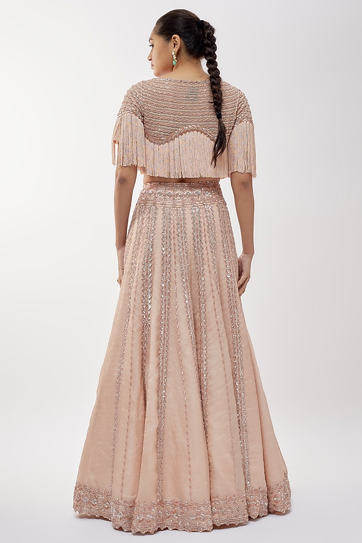 Pink Organza Cutdana Work Bridal Lehenga Set by Malasa at Pernia's Pop Up Shop