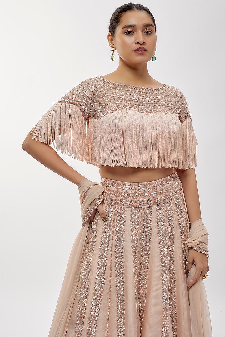 Pink Organza Cutdana Work Bridal Lehenga Set by Malasa at Pernia's Pop Up Shop