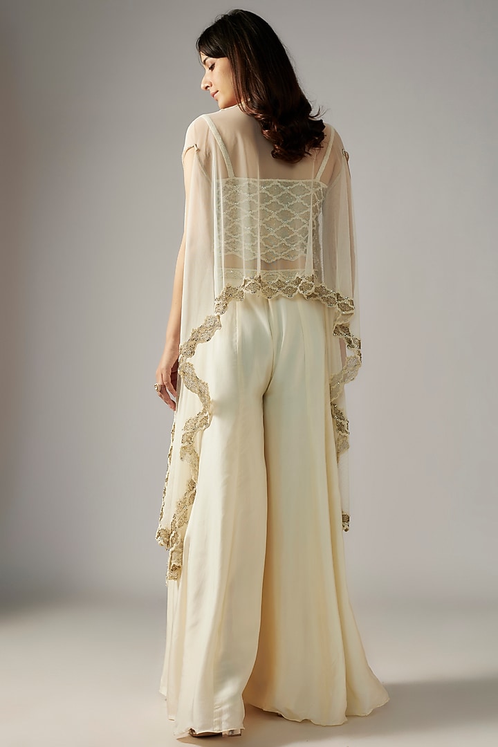 Ivory Net Cutdana Work Cape Set by Malasa at Pernia's Pop Up Shop